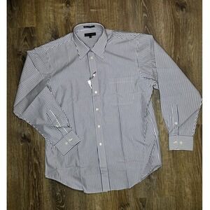 Grant Thomas Mens Blue White Striped Dress Shirt 100% Cotton 16.5 34/35 Large